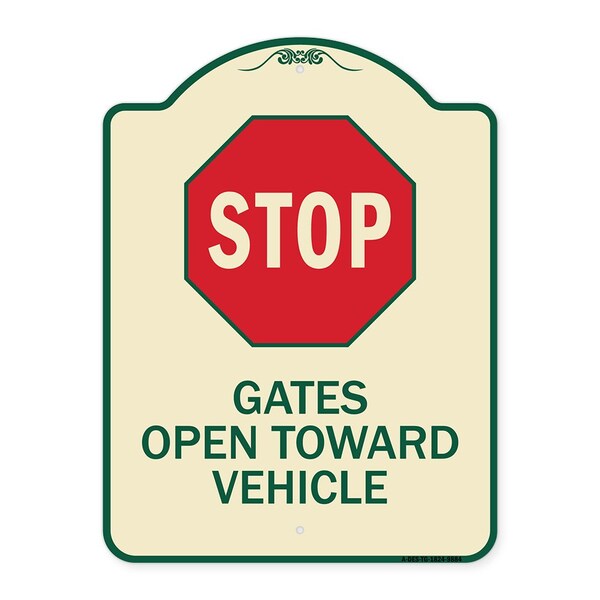 Designer Series-Stop Gates Open Toward Vehicle Tan & Green Heavy-Gauge Alum, 24" x 18", TG-1824-9884
